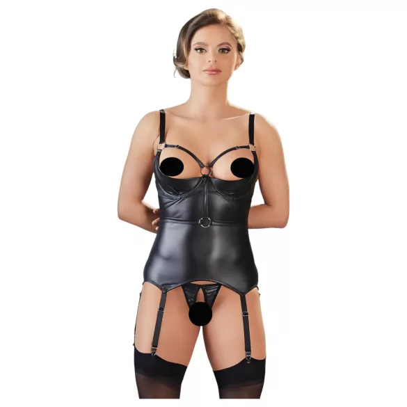 Cottelli Bondage - Glänzendes Hebe-Top mit Fesseln (Schwarz) - XL