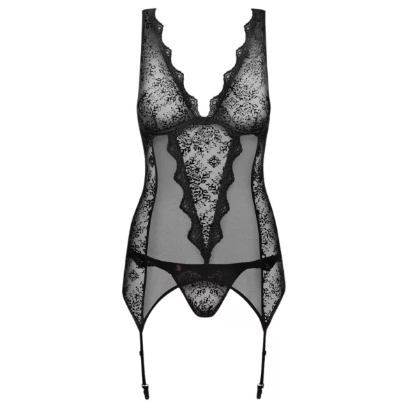 Obsessive Emperita - zart gesticktes Top und String (schwarz) - L/XL
