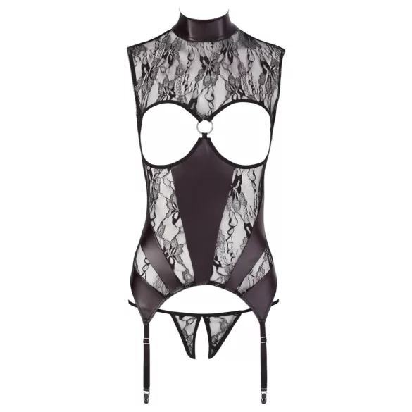 Abierta Fina - Funkelndes Spitzen-Open-Top (Schwarz) - M