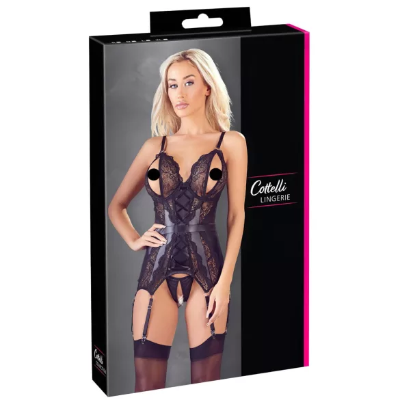 Cottelli - Spitze Offenes Oberteil & Tanga (schwarz) - M