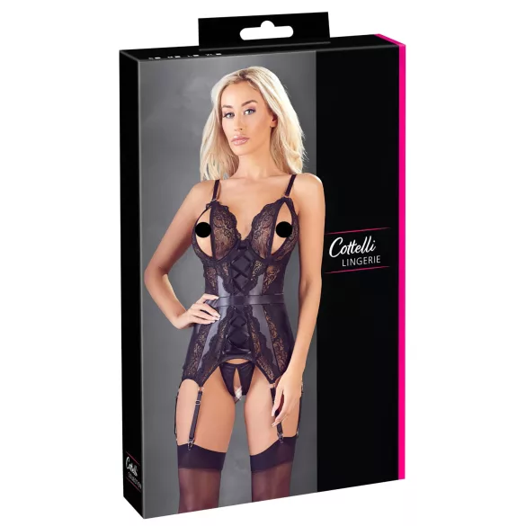 Cottelli - Spitze Offenes Oberteil & Tanga (schwarz) - XL