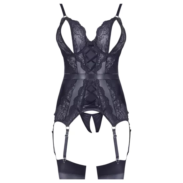 Cottelli - Spitze Offenes Oberteil & Tanga (schwarz) - XL