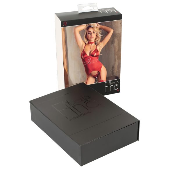 Abierta Fina - Glänzendes Ketten-Top und String (Rot) - XL