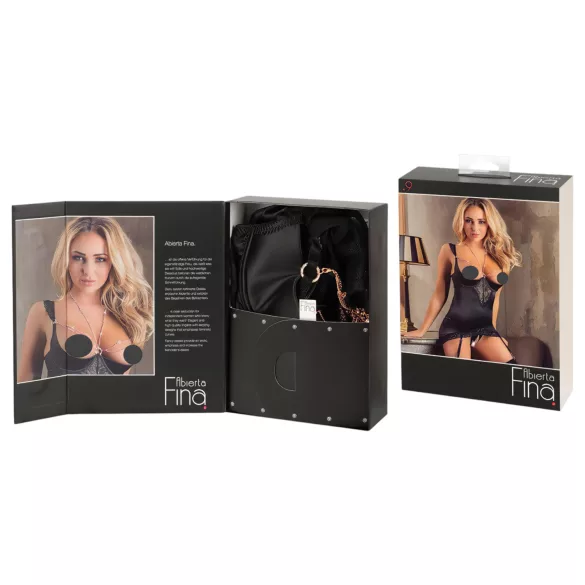 Abierta Fina - Glitzerndes Kettenoberteil und Tanga (Schwarz) - 85B/L