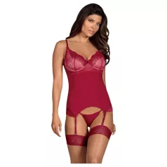   Obsessive Rosalyne - Oberteil mit Strapsen und Schnürung, mit String (purpurrot) - S/M