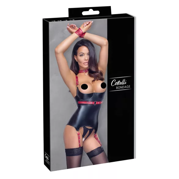 Cottelli Bondage - Glänzendes Hebe-Top mit Halsband (schwarz) - M