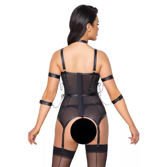 Cottelli Bondage - Oberteil mit Gurten, Handfesseln & String (schwarz)