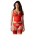 Obsessive Cupide Desir - Transparenter Spitzen-Set (Rot) - L/XL
