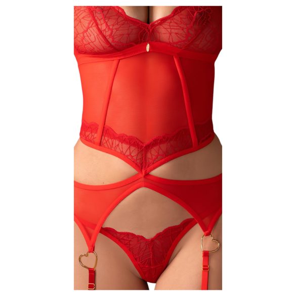 Obsessive Cupide Desir - Transparenter Spitzen-Set (Rot) - L/XL