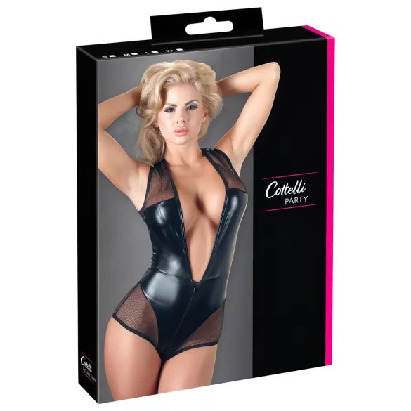 Cottelli - Glänzender Netz-Body (schwarz) - M