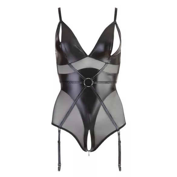 Cottelli Bondage - glänzender Body mit Handschellen (schwarz)