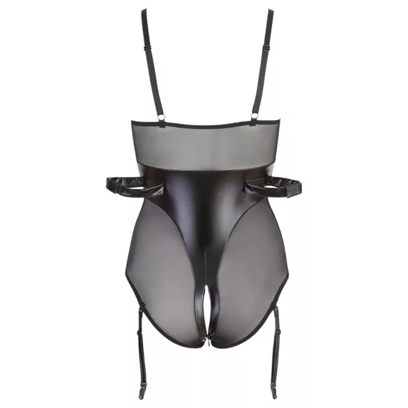 Cottelli Bondage - glänzender Body mit Handschellen (schwarz) - XL