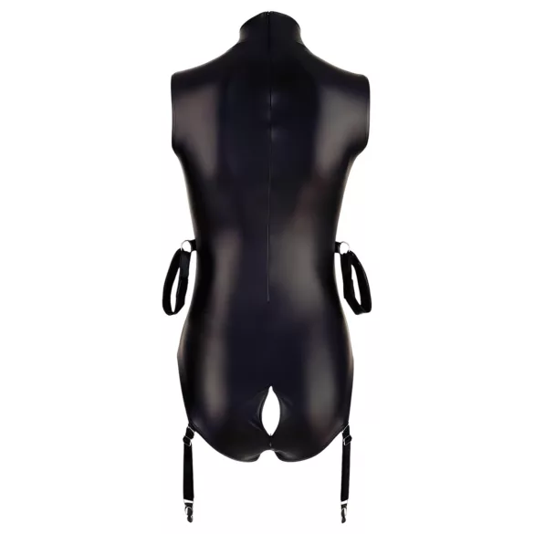 Cottelli Bondage - Ärmeloser, glänzender Body & Armfessel (Schwarz)