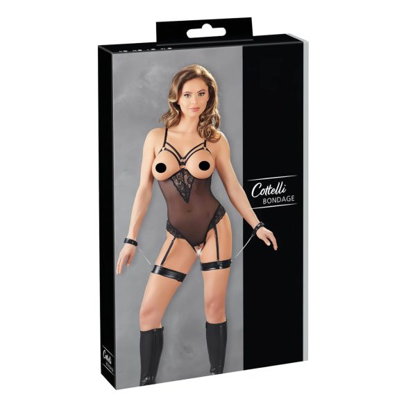 Cottelli Bondage - Körperanzug & Handfesseln, Schwarz - XL