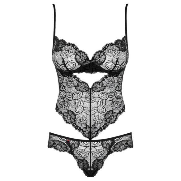 Obsessive Alluria - Blumen-Spitzenbody (schwarz)