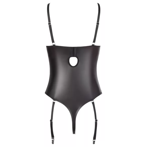Abierta Fina - Funkelndes Spitzen-Body mit offenem Träger (schwarz) - 80B/M