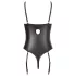 Abierta Fina - Funkelndes Spitzen-Body mit offenem Träger (schwarz) - 85B/L