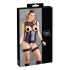 Cottelli Bondage - Glänzender Body mit offenen Cups & Handfesseln (Schwarz)