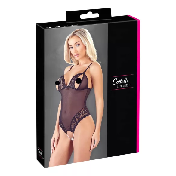 Cottelli - Spitzenspielt, offener Perlenbody (schwarz) - XL