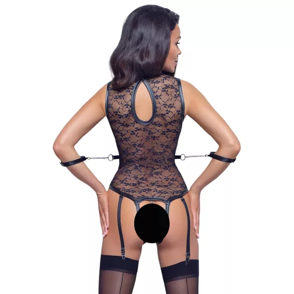 Cottelli Bondage - Spitzen-Body mit Riemen (schwarz) - L