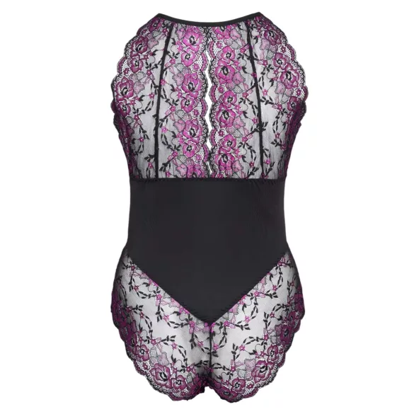 Cottelli Plus Size - Blumen-Body (schwarz-lila)