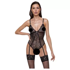   Cottelli - Strumpfhalter, Spitzen-Body mit offenem Design (schwarz)