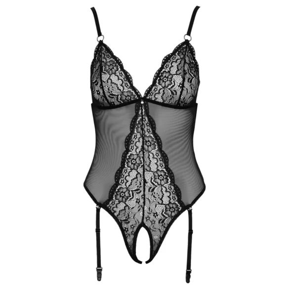 Cottelli - Strumpfhalter, Spitzen-Body mit offenem Design (schwarz)