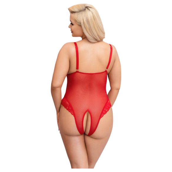 Cottelli Curves - Transparenter Spitzen-Body (Rot) - 3XL