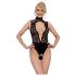 Abierta Fina - Strasszierter Body mit Spitze (schwarz) - M