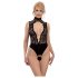 Abierta Fina - Strasszierter Body mit Spitze (schwarz) - M