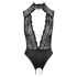 Abierta Fina - Strasszierter Body mit Spitze (schwarz) - M