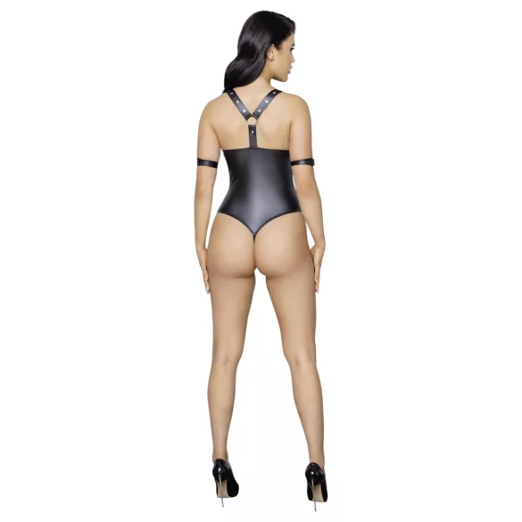 Cottelli Bondage - Glänzender, offener Body mit Ringen (schwarz) - M