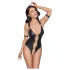 Cottelli Bondage - Glänzender, offener Body mit Ringen (schwarz) - L