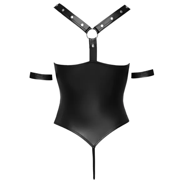 Cottelli Bondage - Glänzender, offener Body mit Ringen (schwarz) - L