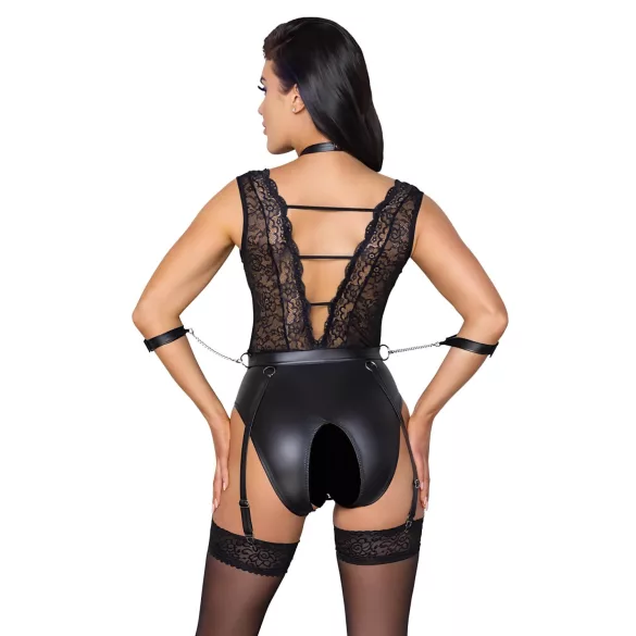 Cottelli Bondage - Spitzen-Body mit Halsband (Schwarz)