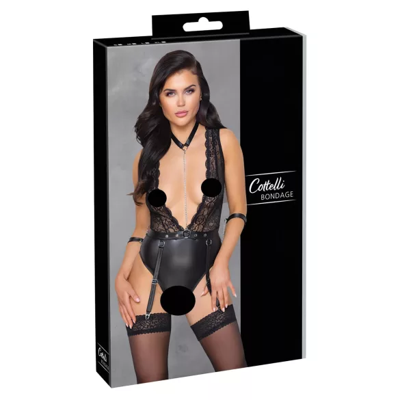 Cottelli Bondage - Spitzen-Body mit Halsband (Schwarz) - M