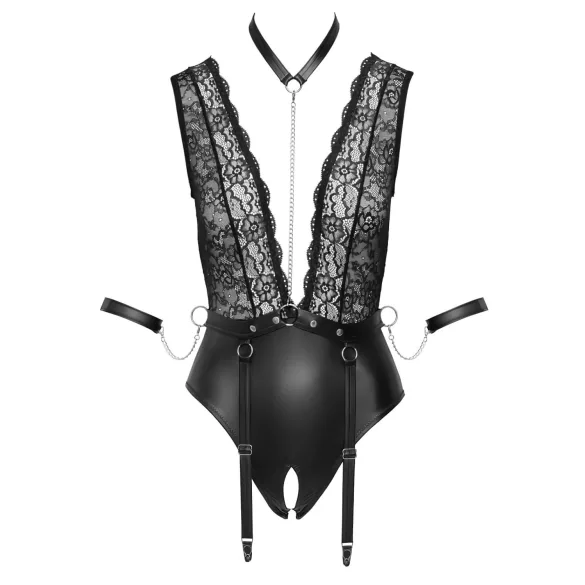 Cottelli Bondage - Spitzen-Body mit Halsband (Schwarz) - XL