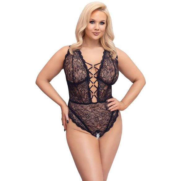 Cottelli Curves Plus Size - transparenter gemusterter Body (schwarz)