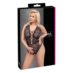  Cottelli Curves Plus Size - transparenter gemusterter Body (schwarz) - 90D/XL