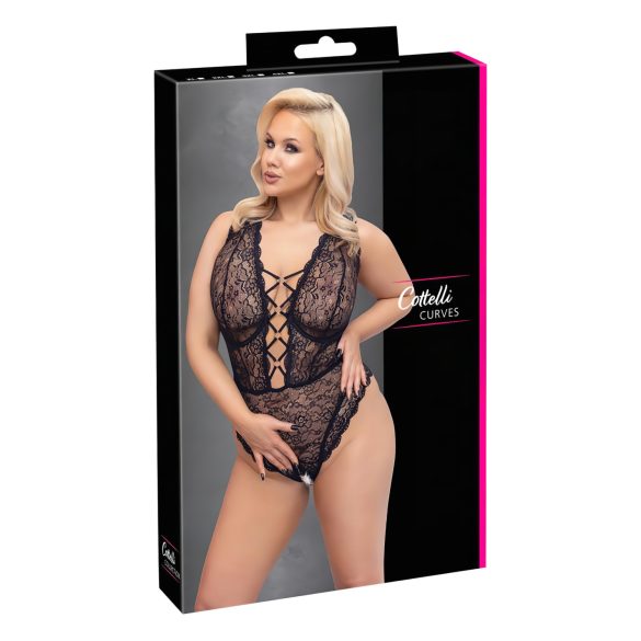 Cottelli Curves Plus Size - transparenter gemusterter Body (schwarz) - 90D/XL