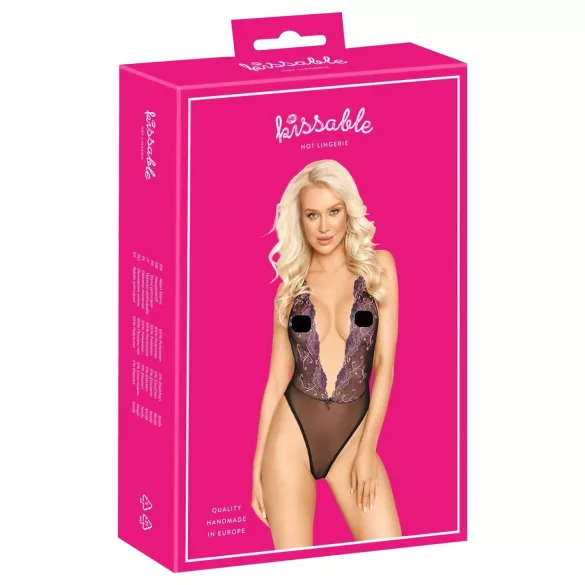 Küssbar - Body mit pinker Stickerei (schwarz) - L/XL
