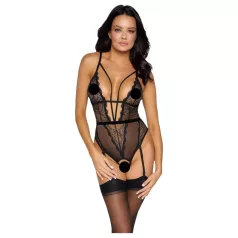   Cottelli - Offener, riemchen Body mit Strumpfhalter (schwarz) - M