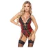 Abierta Fina - Offener Body mit Strumpfhalter (Schwarz-Rot)