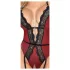 Abierta Fina - Offener Body mit Strumpfhalter (Schwarz-Rot)