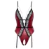 Abierta Fina - Offener Body mit Strumpfhalter (Schwarz-Rot)