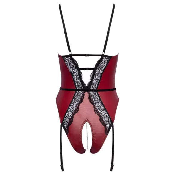 Abierta Fina - Offener Body mit Strumpfhalter (Schwarz-Rot)