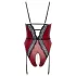 Abierta Fina - Offener Body mit Strumpfhalter (Schwarz-Rot)