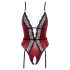 Abierta Fina - Offener Body mit Strumpfhalter (Schwarz-Rot) - M