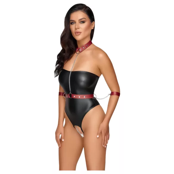 Cottelli Bondage - glänzender Body und Armfesseln (schwarz)