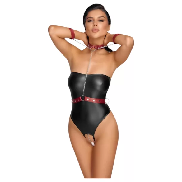 Cottelli Bondage - glänzender Body und Armfesseln (schwarz) - M